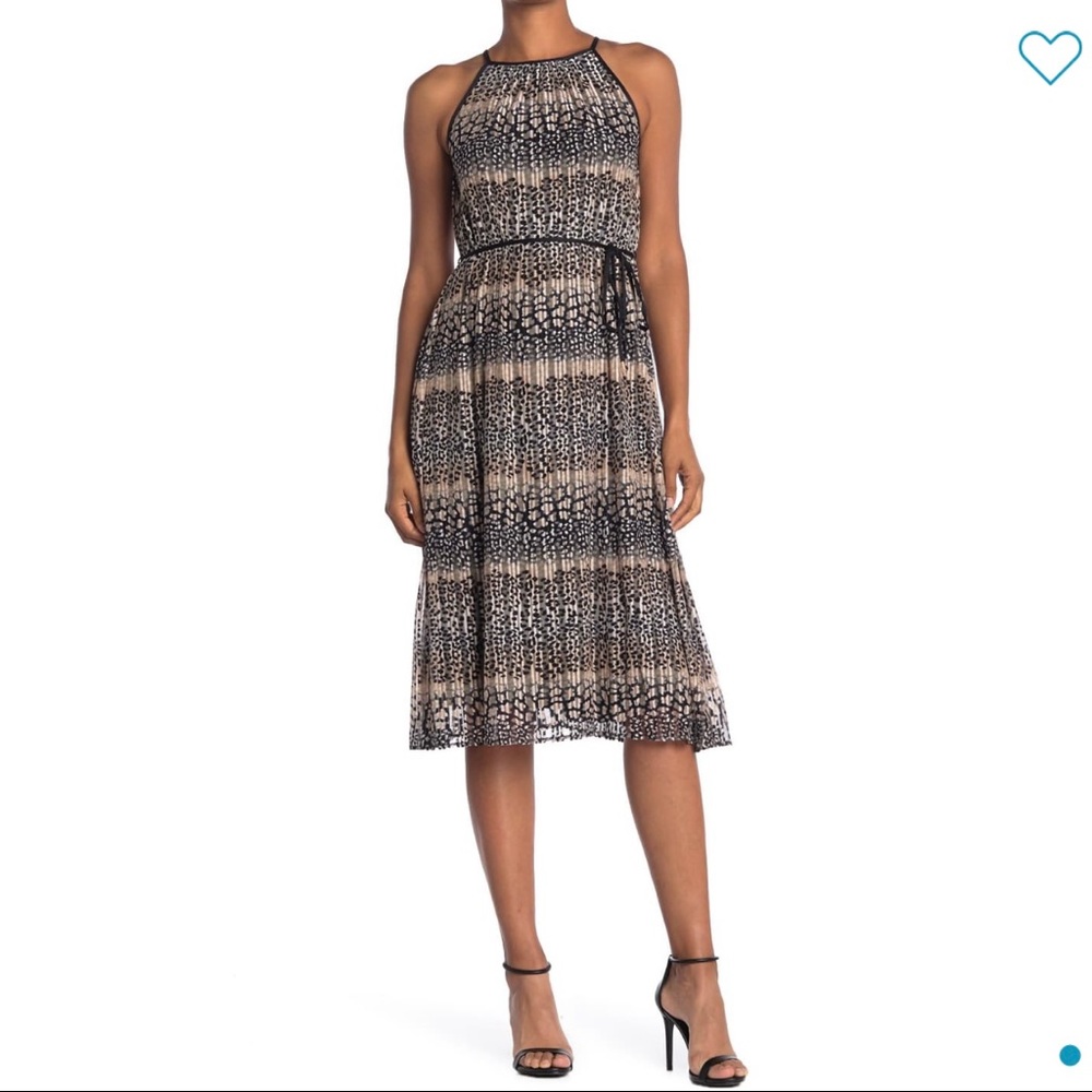 London Times Shirred Waist Tie Dress